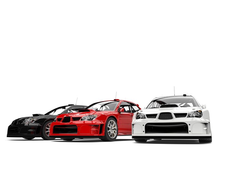 Foto carros de corrida gt incríveis em vermelho, branco e preto em baixo ângulo