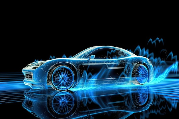 Carros de hidrogênio Veículos elétricos com célula de combustível de hidrogênio Carro futurista moderno neon azul