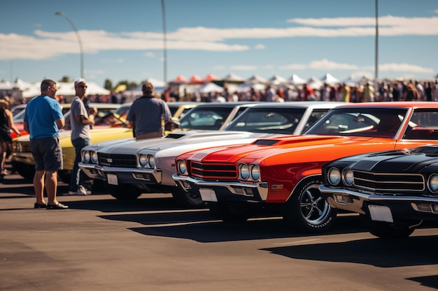 Foto carros musculares de potência no show de automóveis clássicos ai gerativa