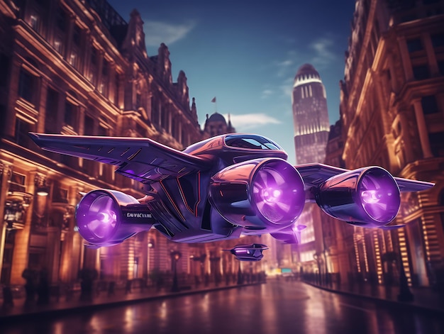 carros voadores em um mundo futurista Tecnologia Cyberpunk Ai Generative