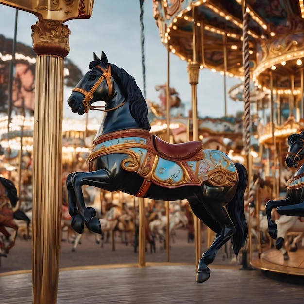 Foto carrossel de cavalos em um parque de diversões