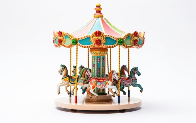 Foto carrousel de carnaval de brinquedos musical com cavalos vibrantes