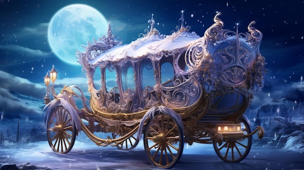 Foto carruaje arafed con una luna llena en el fondo generativo ai