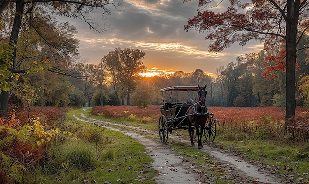 Foto un carruaje tirado por caballos está siendo tirado por un caballo