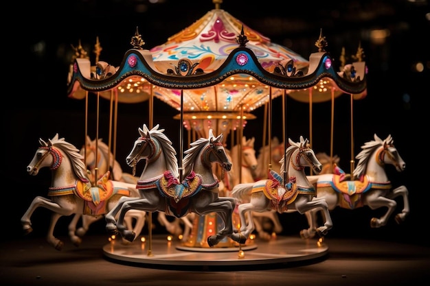 Foto un carrusel con un carrusel con caballos en él