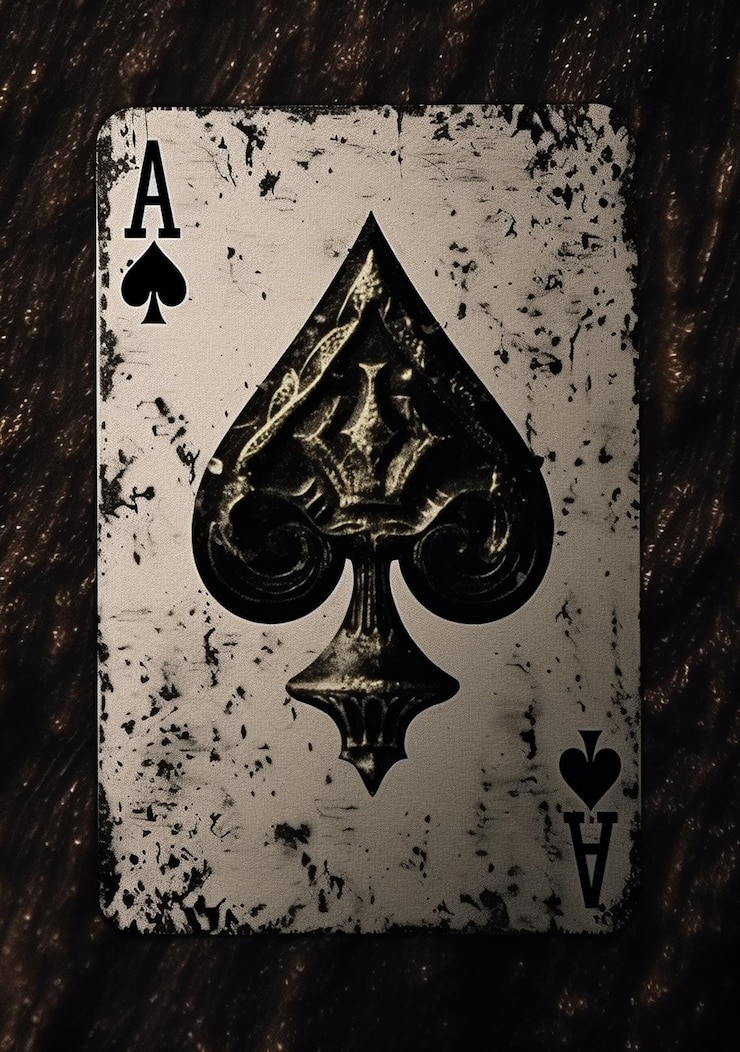 Una carta de as de picas con un símbolo negro.
