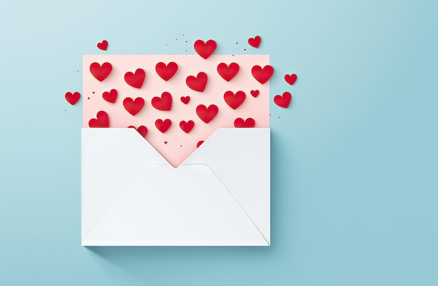 carta de amor do dia dos namorados corações em torno de um envelope branco e uma carta rosa conceito de amor