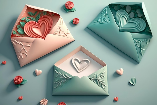 Carta de amor em um envelope com corações Generative AI