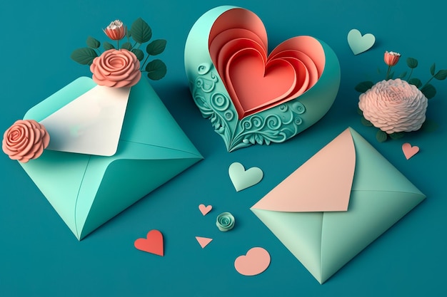 Carta de amor em um envelope com corações Generative AI