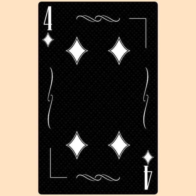 Carta de jogo quatro naipes diamante 4 preto e branco design moderno tamanho padrão pôquer pôquer cassino 3d render ilustração 3d