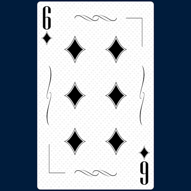 Carta de jogo Seis naipes Diamante 6 preto e branco design moderno tamanho padrão pôquer pôquer cassino 3D render ilustração 3D