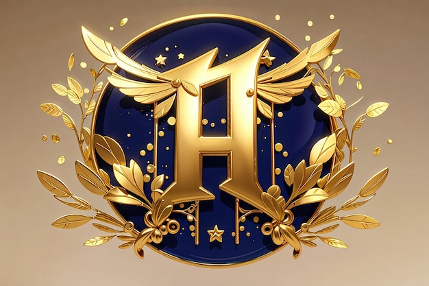 Carta de lujo h logotipo estrella de oro real
