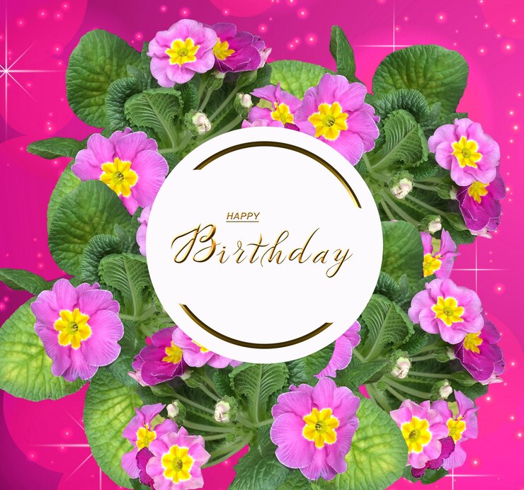 Foto carta postal banner da internet com uma saudação de aniversário com a inscrição feliz aniversário