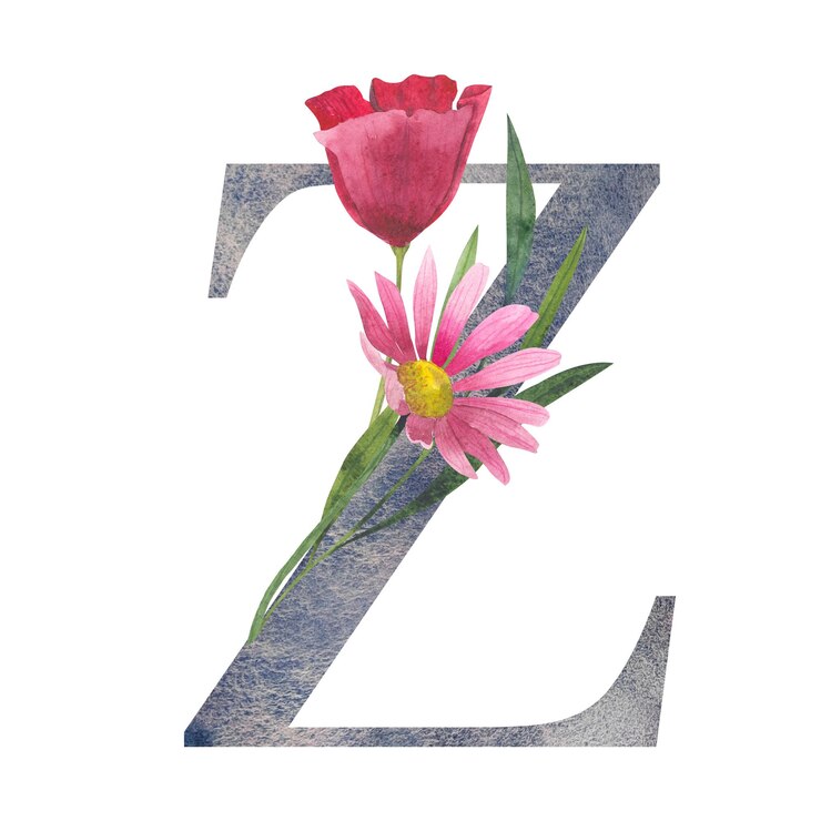 Foto carta z con acuarela flores silvestres alfabeto floral aislado con ramo botánico monograma iniciales perfectamente para invitación de boda tarjeta de felicitación de cumpleaños y otros diseños