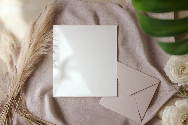 Cartão branco com envelope e bastão
