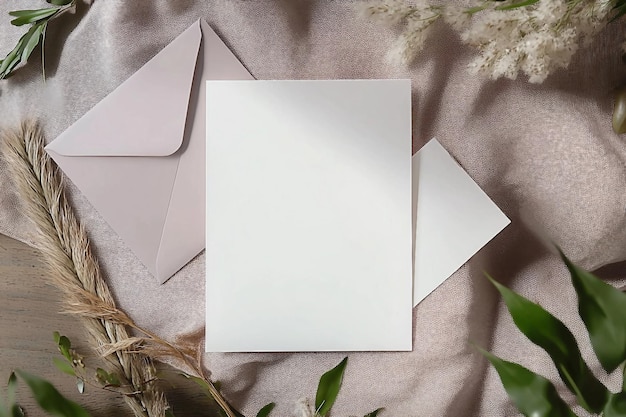 Cartão branco com envelope e bastão