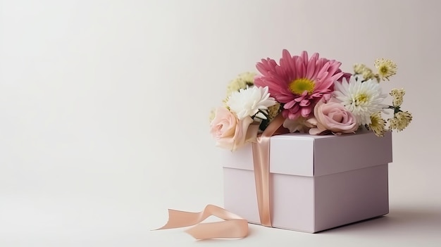 Cartão com flor e caixa de presente Ilustração AI GenerativexA