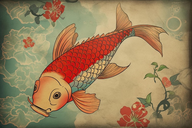 Cartão com um peixe representando abundância ou boa sorte Generative AI