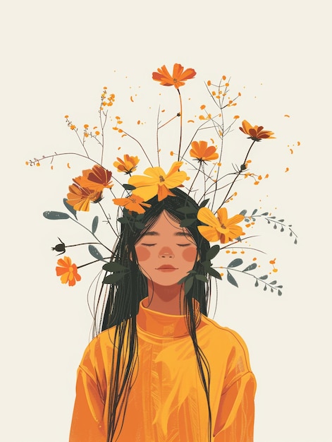 Cartão de Afirmação com Floral Crown Girl Ilustração Generativa AI