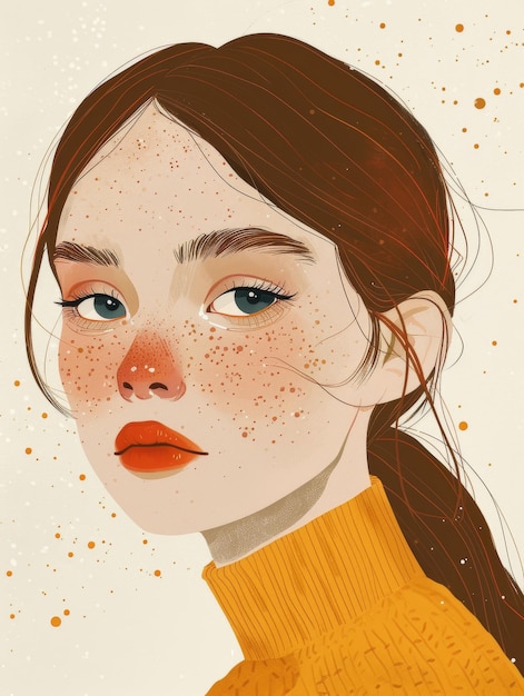 Cartão de Afirmação com Ilustração de Menina Freckled AI Gerativa