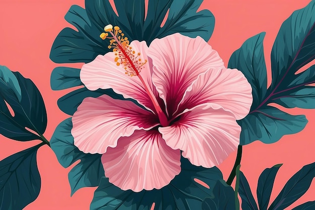 Foto cartão de afirmação com uma ilustração estética de flores de hibisco ai gerativa