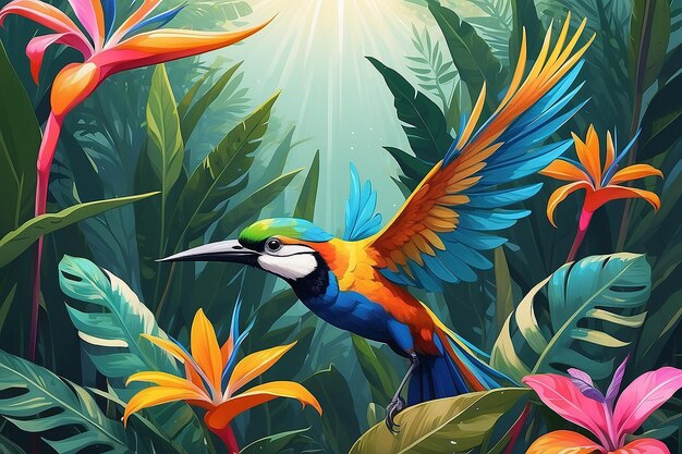 Cartão de Afirmação Estética com AI Gerativa de Flores de Aves do Paraíso