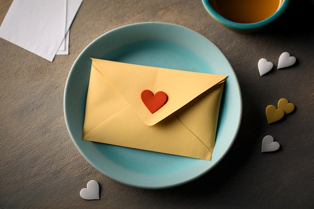 Cartão de amor ou envelope de amor com coração Uma carta de amor é uma forma romântica de expressar sentimentos, seja