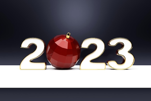 Cartão de ano novo de ilustração 3D com saudações de Natal de decoração 2023