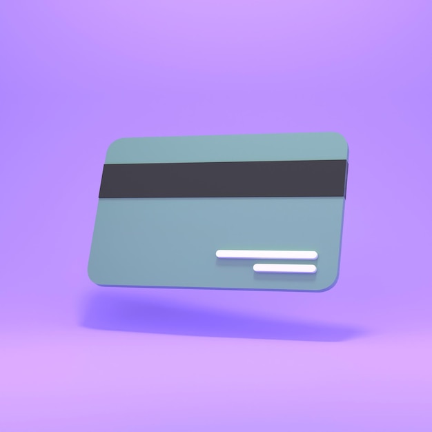 Cartão de banco simples em renderização 3d em um fundo roxo. Ilustração 3D render.