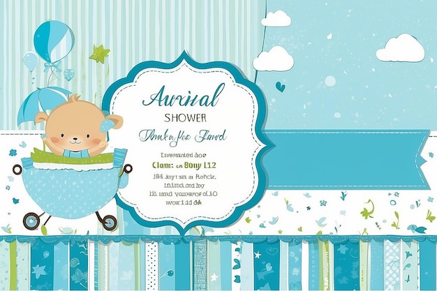 Cartão de banho de bebé Cartão de chegada com lugar para a sua mensagem