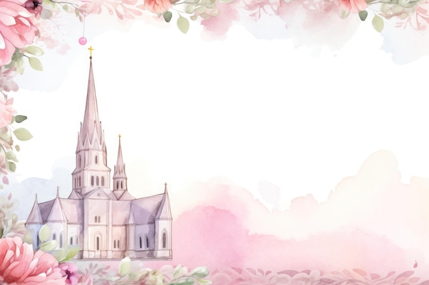 Cartão de celebração de batismo com aquarela da igreja gerada por IA