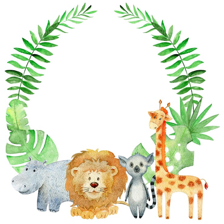 Foto cartão de chá de bebê cartão safari em aquarela com animais