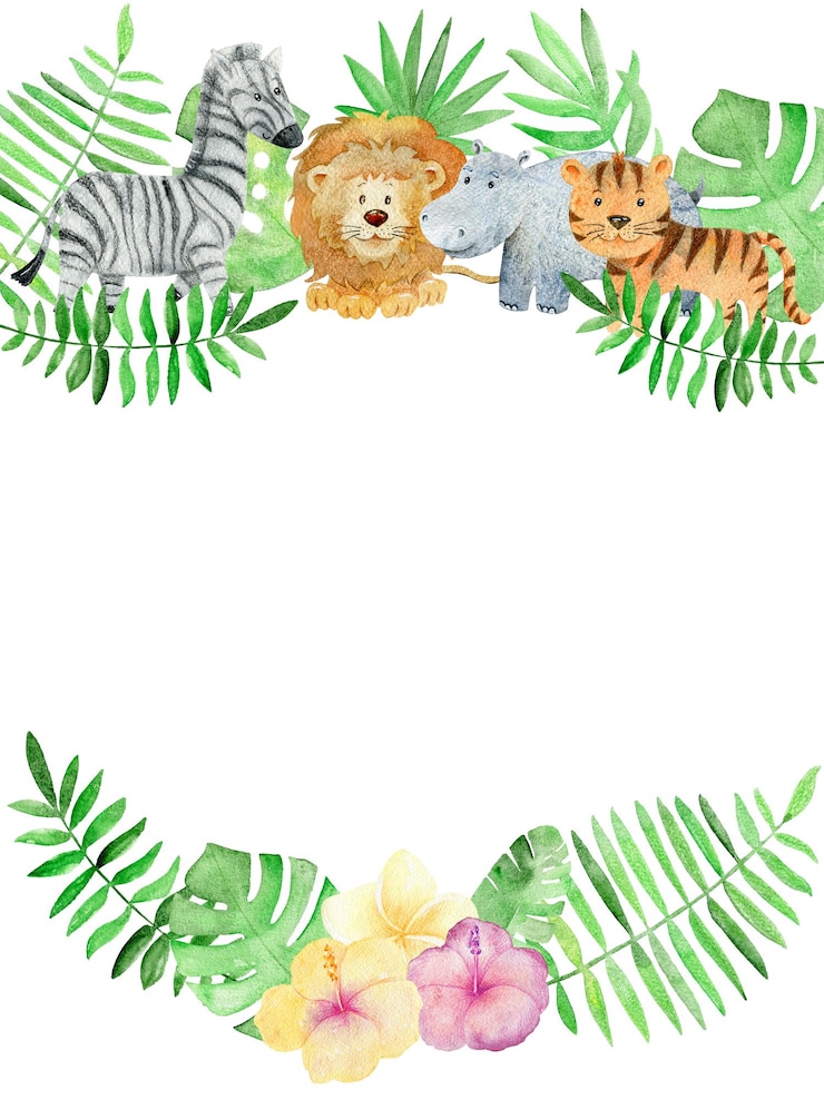 Foto cartão de chá de bebê cartão safari em aquarela com animais