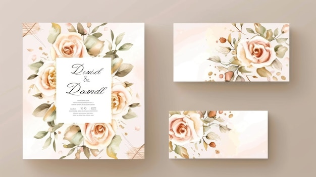 Cartão de convite de casamento elegante de luxo com bela natureza flor de aquarela imagem gerada por IA