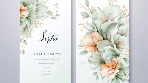 Cartão de convite de casamento elegante de luxo com imagem gerada por IA de flores em aquarela de natureza linda