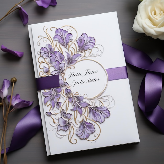 Cartão de convite de casamento elegante de luxo com imagem gerada por IA de flores em aquarela de natureza linda