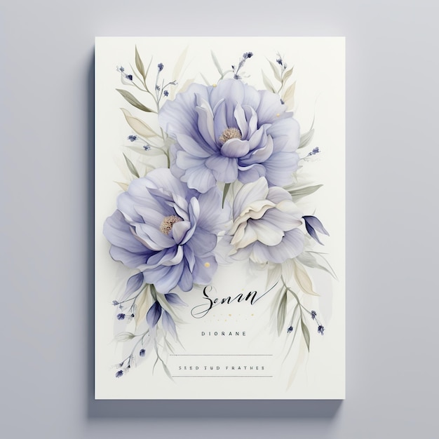 Cartão de convite de casamento elegante de luxo com imagem gerada por IA de flores em aquarela de natureza linda