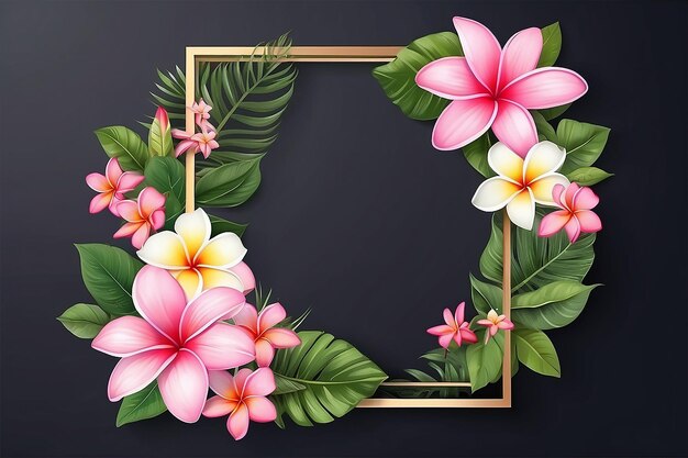 Cartão de convite de casamento plumeria rosa floral buquê de moldura vertical em branco com galhos tropicais com modelo vetorial de flores