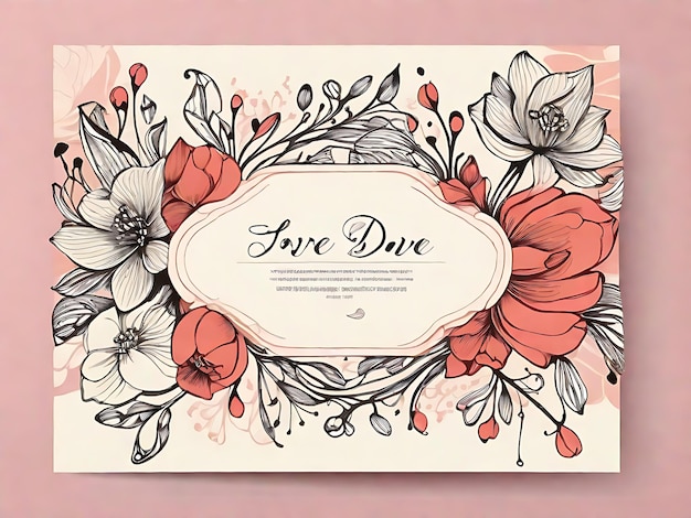 Cartão de convite desenhado à mão e porta-flores Artistry Blooms