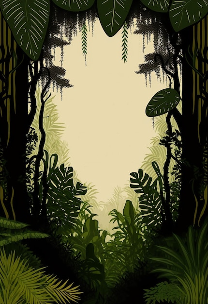 Cartão de convite estilo floresta tropical plana 2d Generative AI