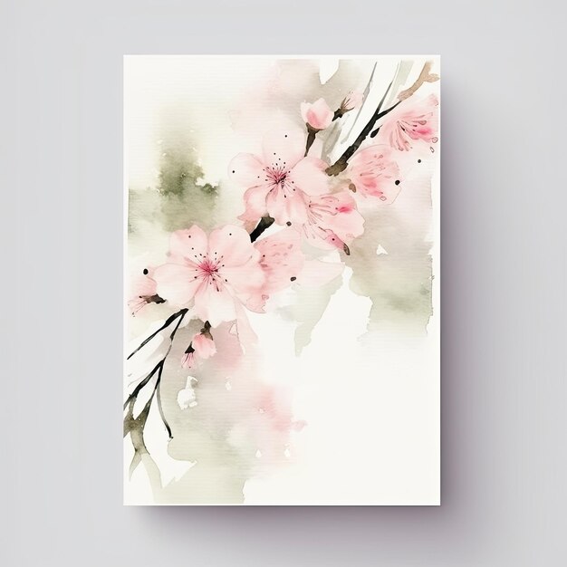 Cartão de convite floral de casamento salve o design de data com flores e folha verde Fundo aquarela em branco AI generativo