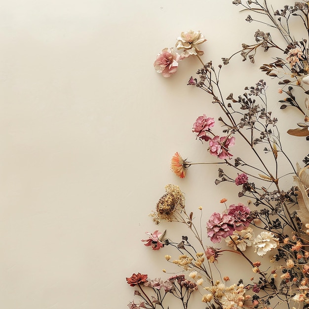 cartão de convite flores secas em um canto espaço para texto