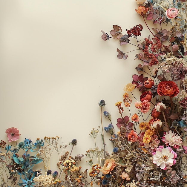 cartão de convite flores secas em um canto espaço para texto