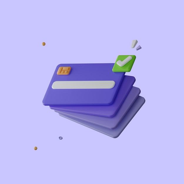 Cartão de crédito com notificação de aprovação de compras on-line ícone 3d render ilustração