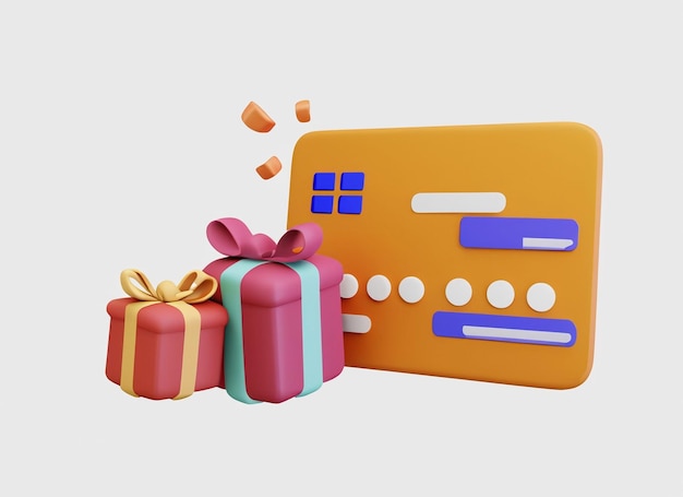 cartão de crédito de ícone de pagamento on-line 3D com presente