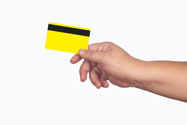 Cartão de crédito ou cartão de débito na mão