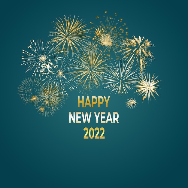 Foto cartão de cumprimentos do feriado de ano novo de 2022 com fogos de artifício e texto