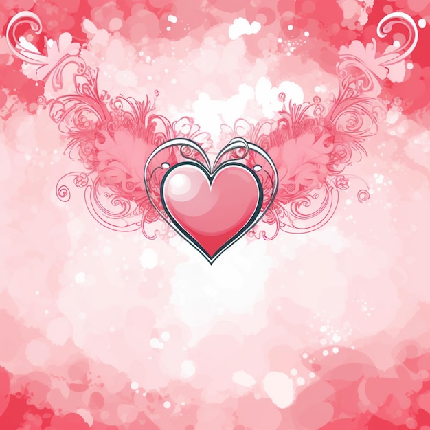 cartão de dia dos namorados com coração e decoração floral em fundo rosa generativo ai
