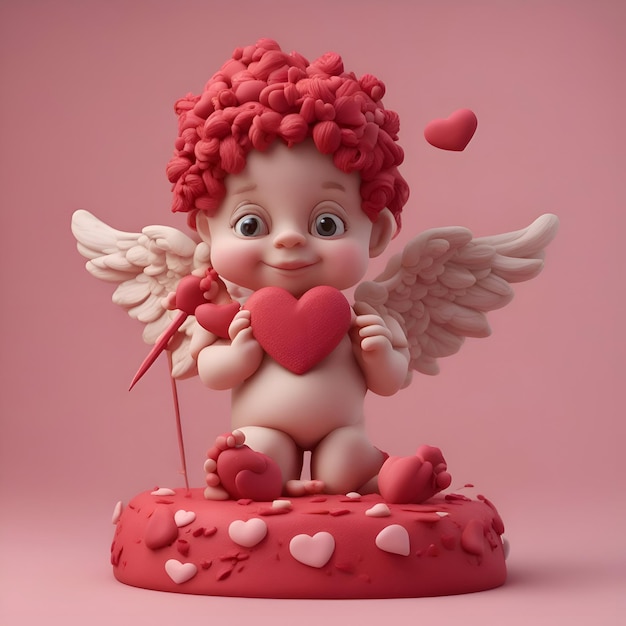 Cartão de dia dos namorados com cupido e corações renderização em 3D