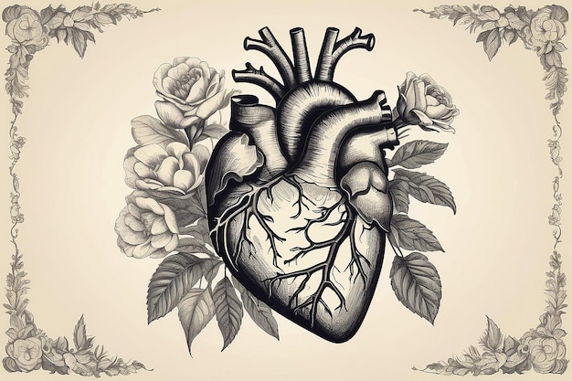 Foto cartão de dia dos namorados ilustração vintage floral ilustração vetorial anatômica do coração